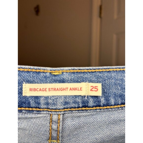 LEVI'S Ribcage Straight Ankle Jeans Womens 25x27 Blue Button Fly Denim Stretch - Picture 7 of 9